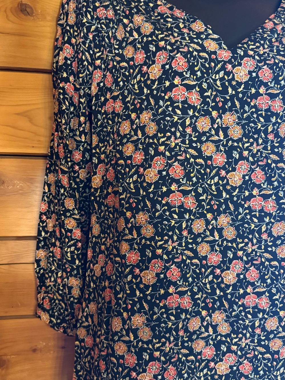 Old Navy Black Floral V-Neck Long Sleeve Dress with Pink Roses 🌹 mini - Picture 4 of 10